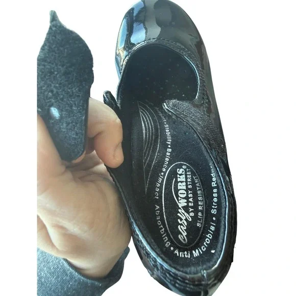 Easy Works Black Patent Mary Jane Shoes Womens 7W Slip Resistant Work Comfort - Picture 6 of 10